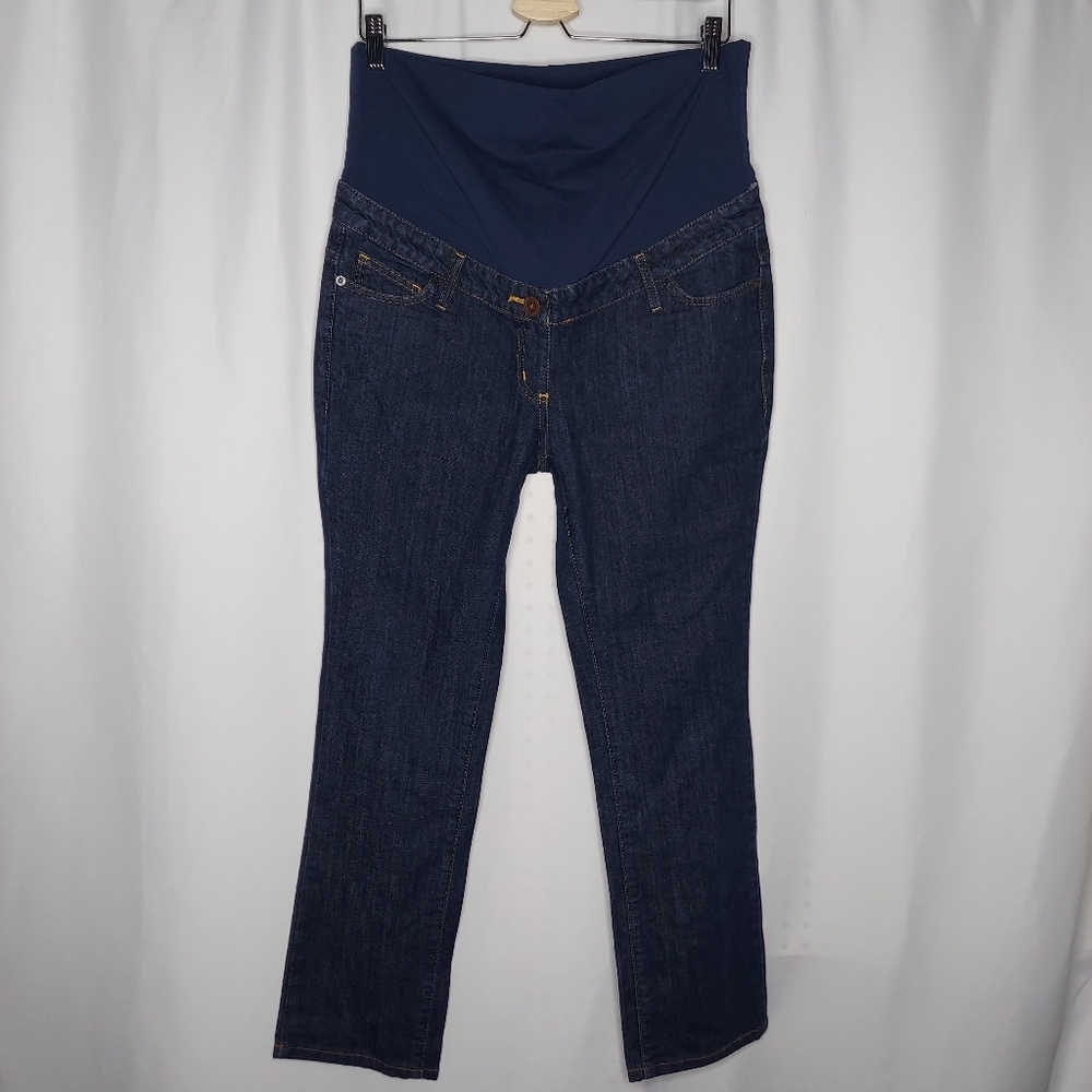Boden Maternity Jeans 10 Stretch Denim Short Panel Straight Adjustable Waist